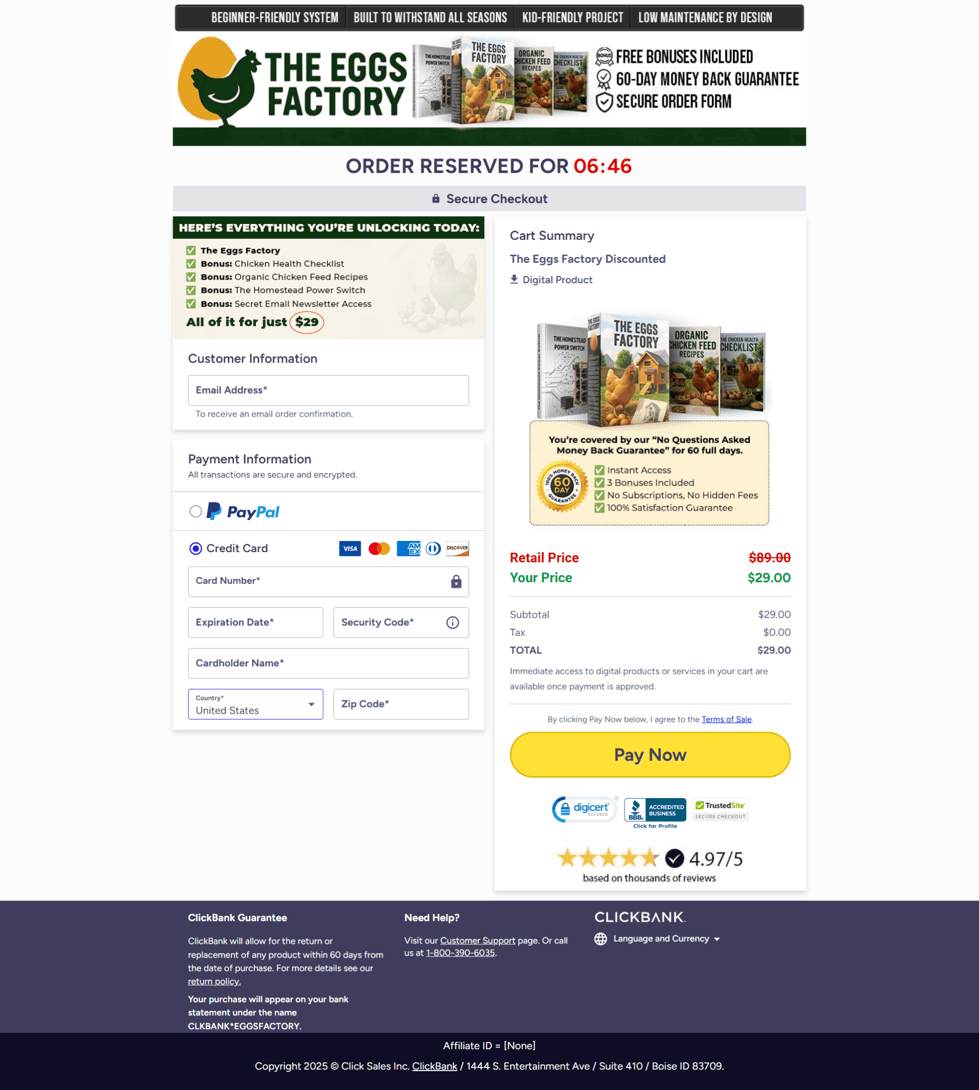 The eggs factory Checkout Page